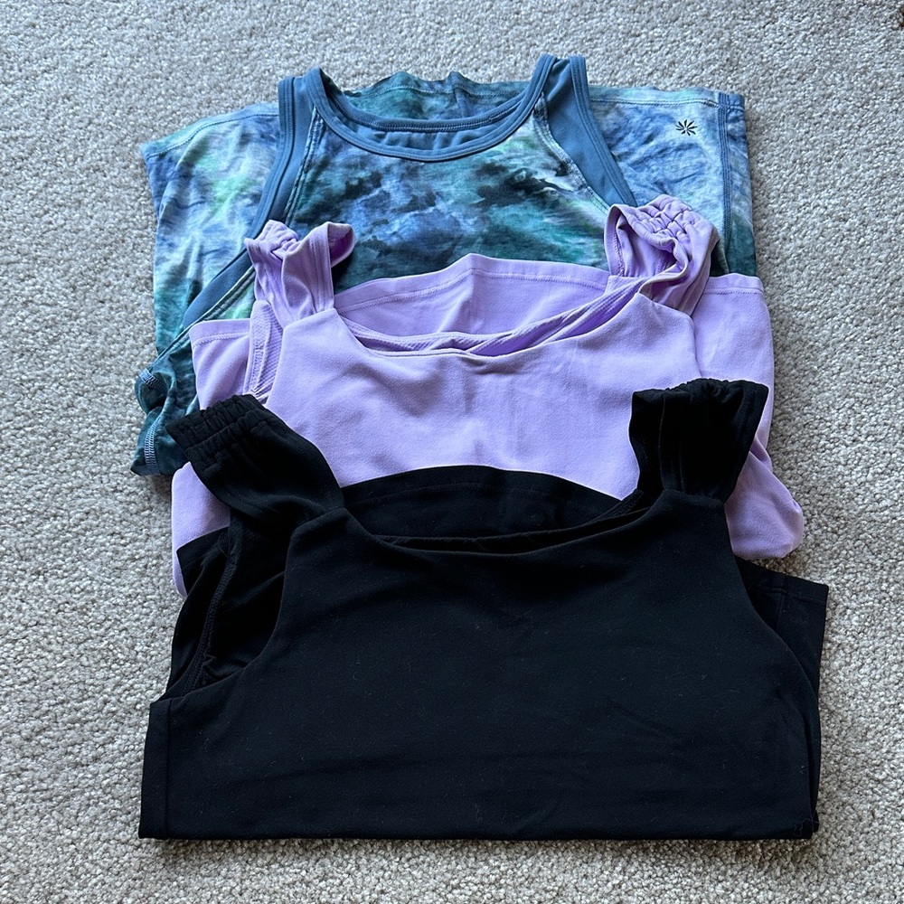 Set of Three Girls Athleta Tank Tops - Black, Purple, and Blue Tie-Dye